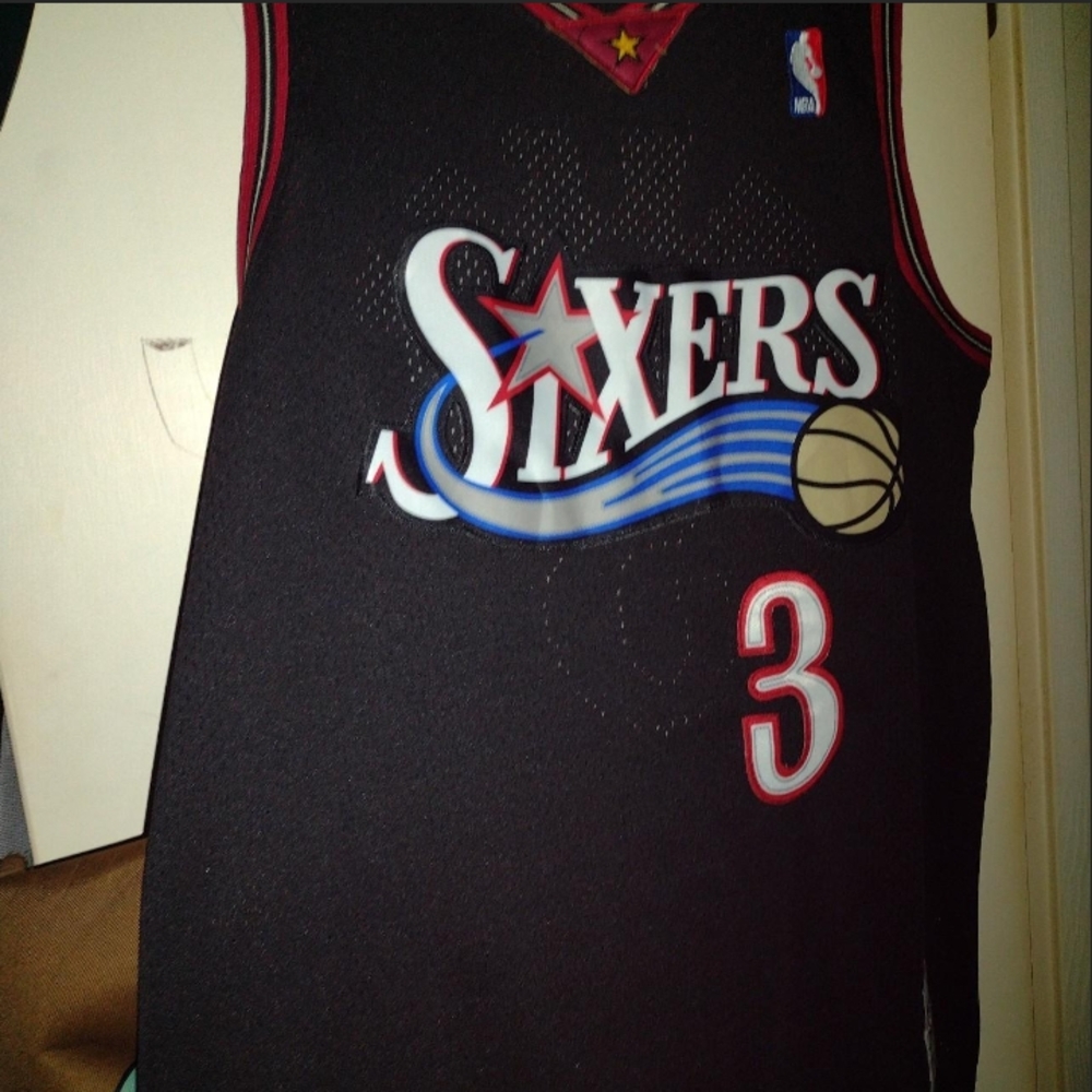 Mitchell & Ness Black and Red Sixers Jersey